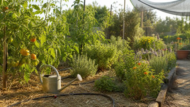 Potager paillé équipé pour résister aux fortes chaleurs